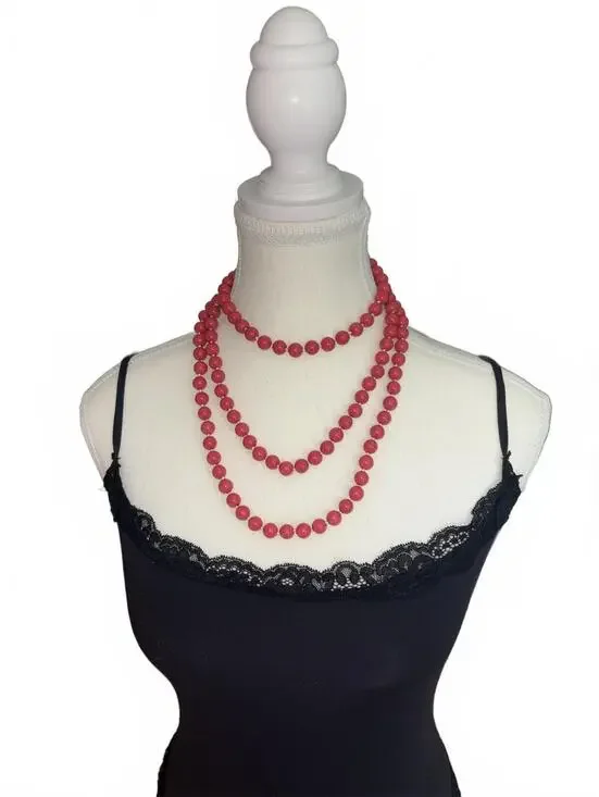 Vintage Coral Beaded Necklace Long Strand with Gold Clasp