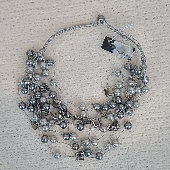 Gardenia Ltd Mixed Multi Strand Glass Pearl & Crystal Statement Necklace - NWT