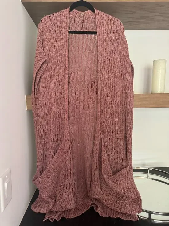 Free People Long Cardigan in a Soft Mauve