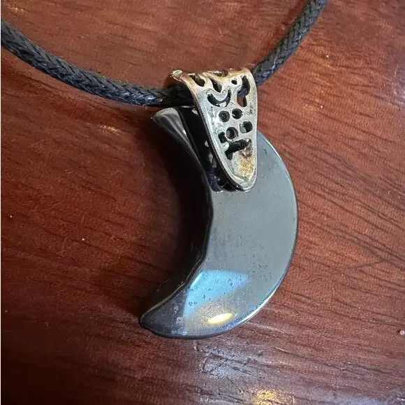 Crescent Moon Necklace Gray Black Cord Boho Casual Jewelry Adjustable