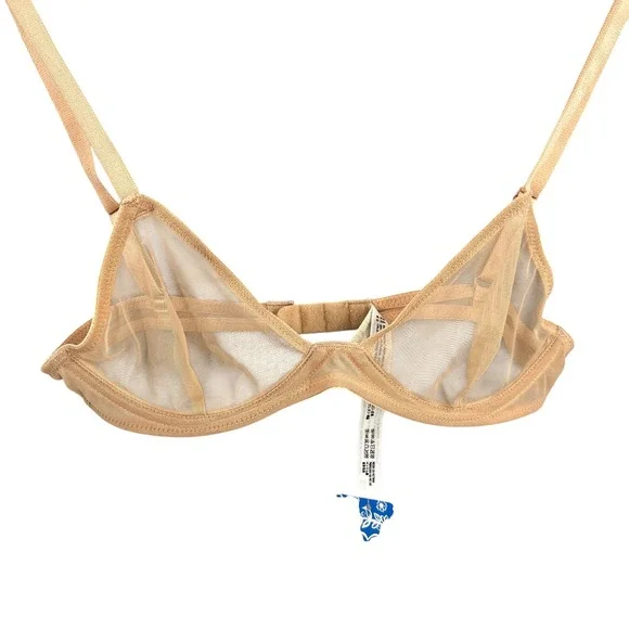 Free People Nude Sheer Mesh Triangle Bralette Bra Size 34B OB791736‎ New