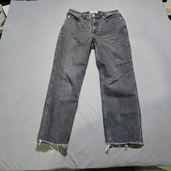 Free People We The Free Jeans Womens 30 Black CRVY Straight Leg Raw Hem Faded