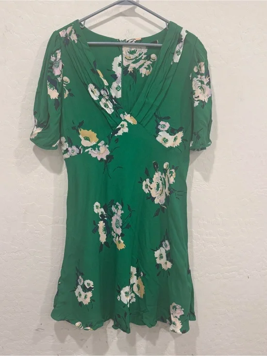 Free People Mothers Day Brunch Neon Green Garden Day Floral Dress Retro Pinup 8
