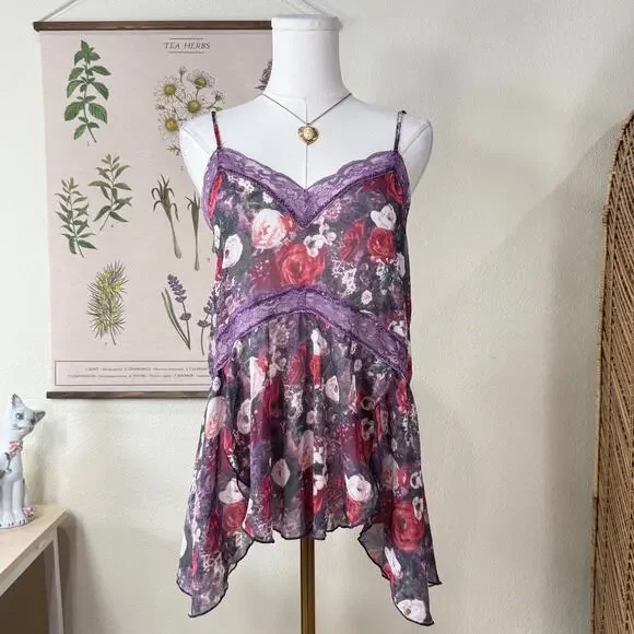Intimately Free People Floral Asymmetric Oversized Cami Top Fairy Romantic XS