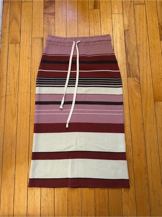 Free People Striped Knit Midi Skirt - Pink, Wine & Cream