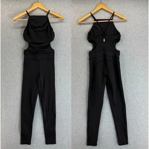 Free People Movement Black Leggings Jumpsuit Cutout Cosmic Love Onesie Size XS‎