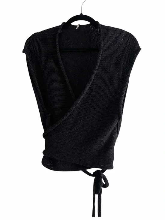 Free People Black Open Knit Wrap Vest Adjustable Side Tie Boho Medium