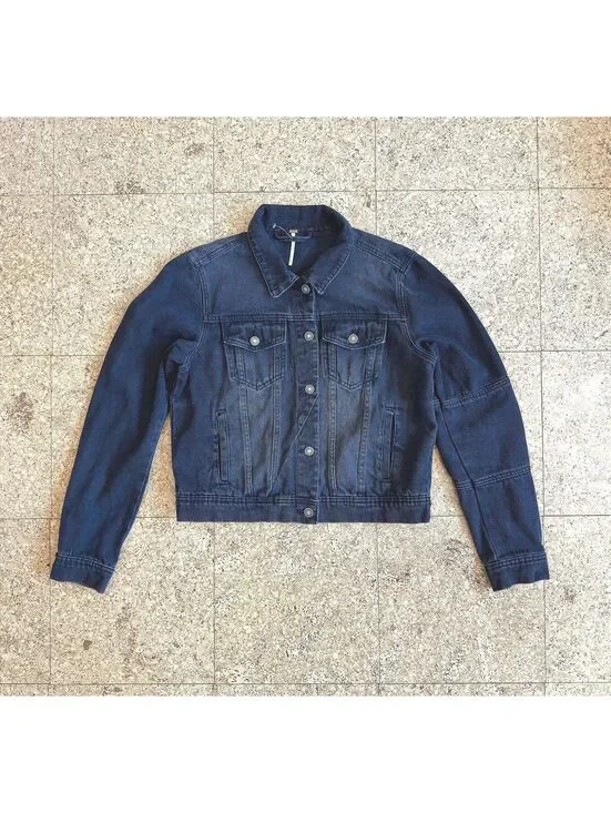 Free People Rumors Denim Trucker Jacket Women's Medium Black Light Wash Cotton