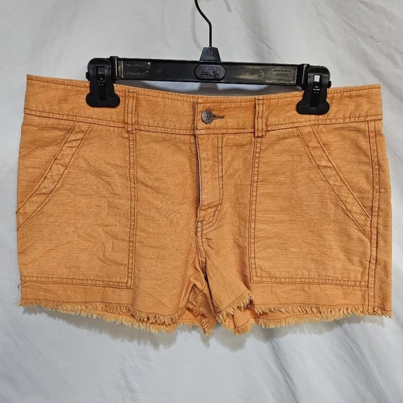 Free People Women's Orange Denim Cut-Off Jean Shorts Size 12