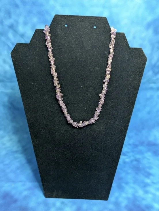 Amethyst Chip Beaded Handmade Necklace With Gold Tone Mystery Clasp 7