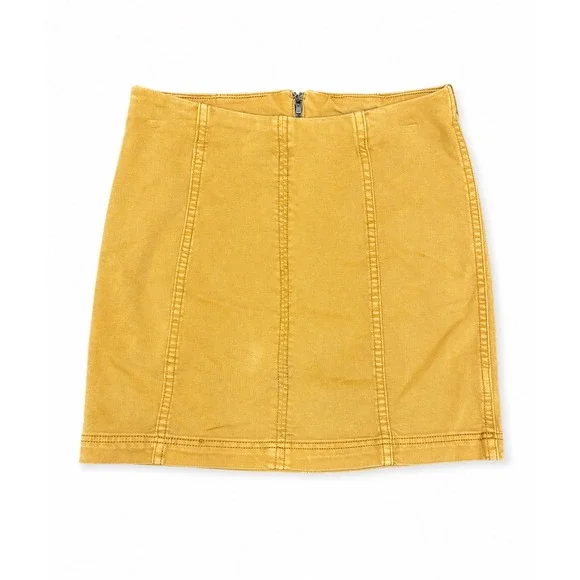Free People Modern Femme Mustard Yellow Denim Mini Skirt Size 6 Boho