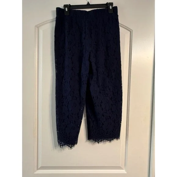 Free People Pleated Linen Blend Wide Leg Pants 6 Navy Blue Boho Chic Relaxed Fit