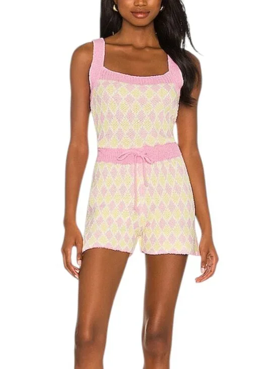 Free People X Revolve Dream Diamonds Romper Pink Yellow Combo Size S