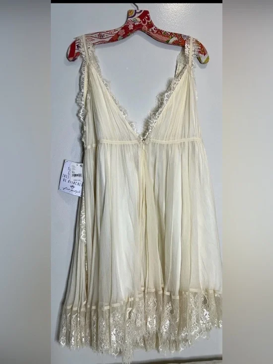 Free People Cream Lace-Trim Slip Dress