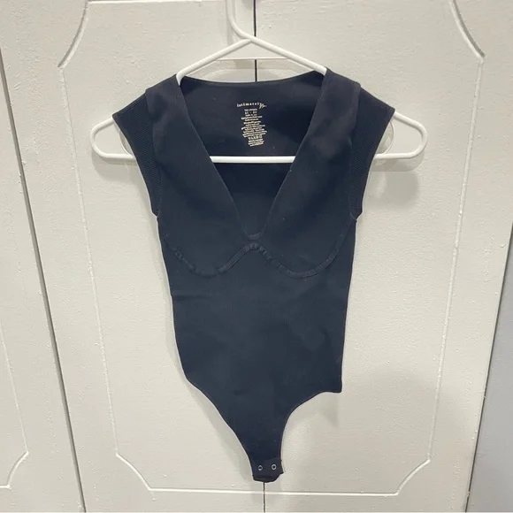 Free People Black V neck Bodysuit