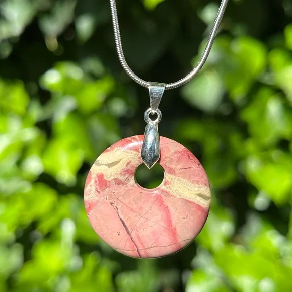 925 silver‎ plated donut shape rhodonite pendant