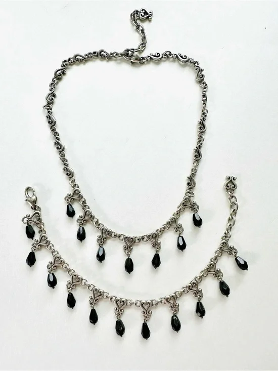 Brighton Vivaldi Black Crystal Necklace And Matching Bracelet