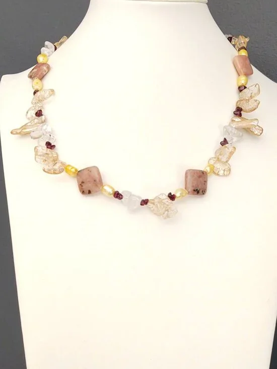 Stone, glass and shell necklace