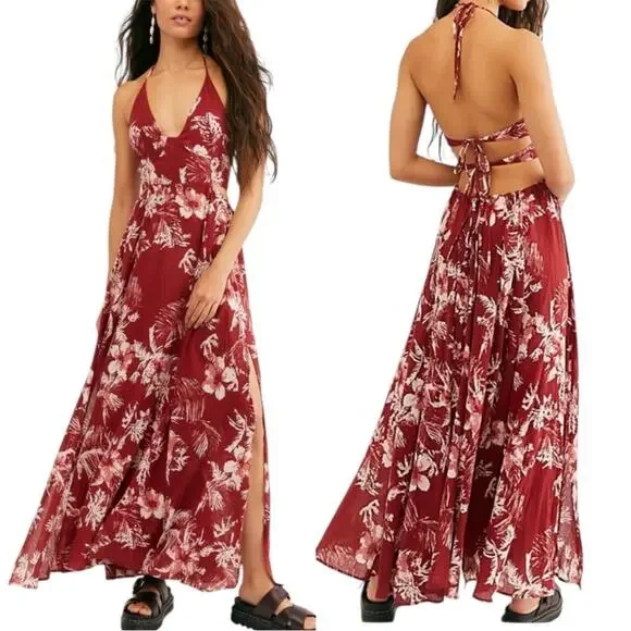 Free People Lille Maxi Dress Floral Tie Back Boho Sz S