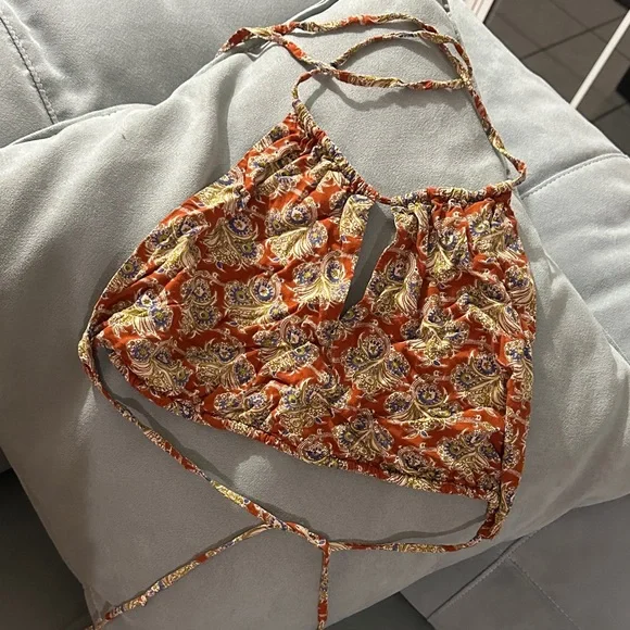 Free People Orange Paisley Halter Crop Top