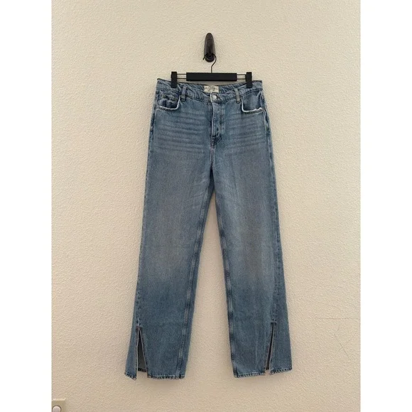Free People We The Free Jeans Blue Side Slit High Rise Button Fly Boho Indie 29