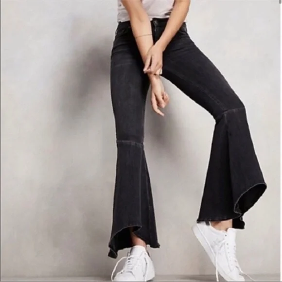 Free People Hippie Hi-Lo Bell Bottom Flare Jeans Blue 25
