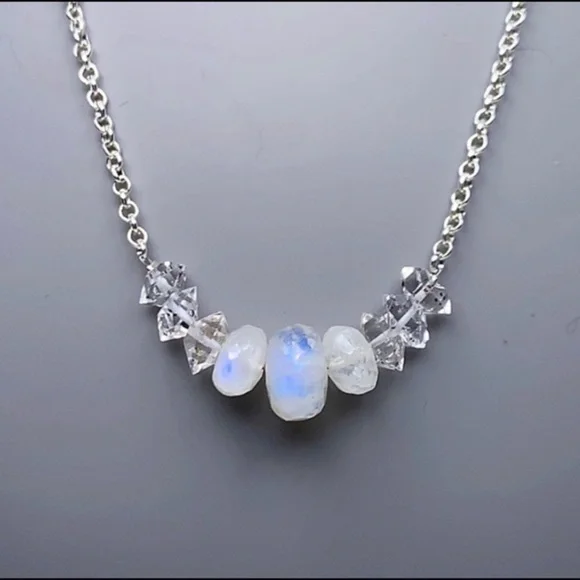 Hand Made Moonstone Diamond Necklace!