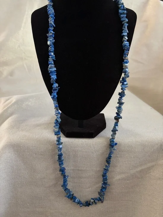 Lapis  Lazuli Blue Chip Bead Long Necklace - Women Jewelry