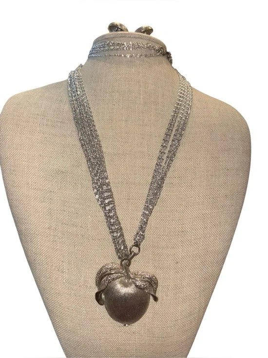 Sarah Coventry Apple Convertible Pendant Multi-Strand Necklace Earrings Set CC