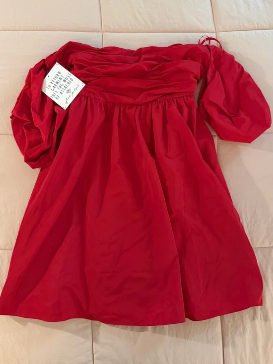 Free People Red Off-Shoulder Puff Sleeve Mini Dress
