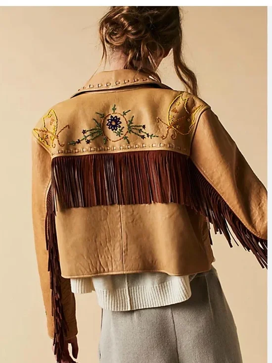 Free People Olivia Leather Fringe Jacket NWT S