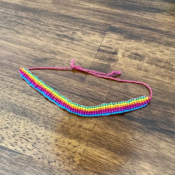 Y2K Rainbow Beaded Choker Necklace Boho 1990s 2000s Lizzie McGuire One Size EUC