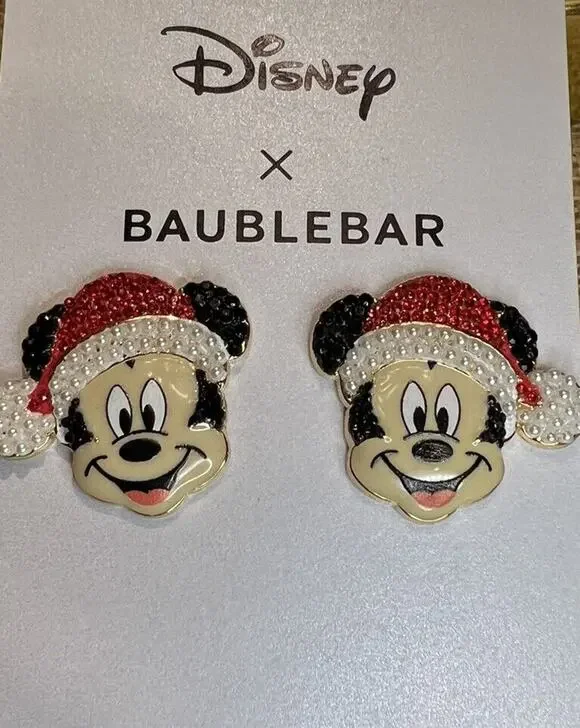Disney X BaubleBar Mickey Mouse Santa's Helper Earrings With Santa Hat—New