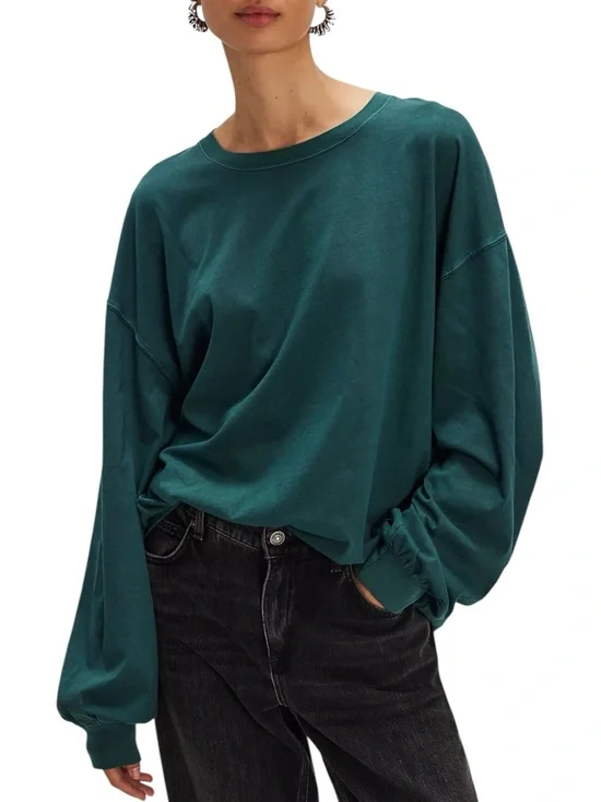 NEW Free People Perfect Oversized Green Long Sleeve Top - S