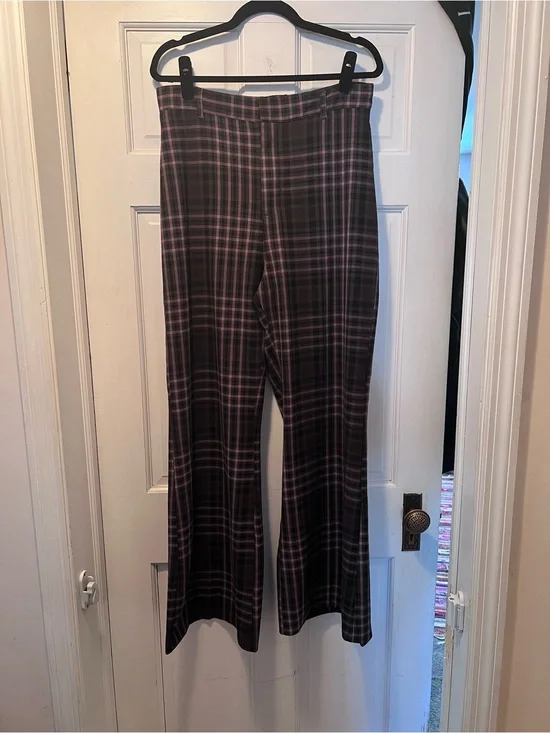 Free People Purple Plaid Bell Bottom Trousers