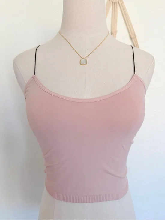 🩰 FREE PEOPLE Ballet Pink Skinny Strap Seamless Brami Bra Top Cami