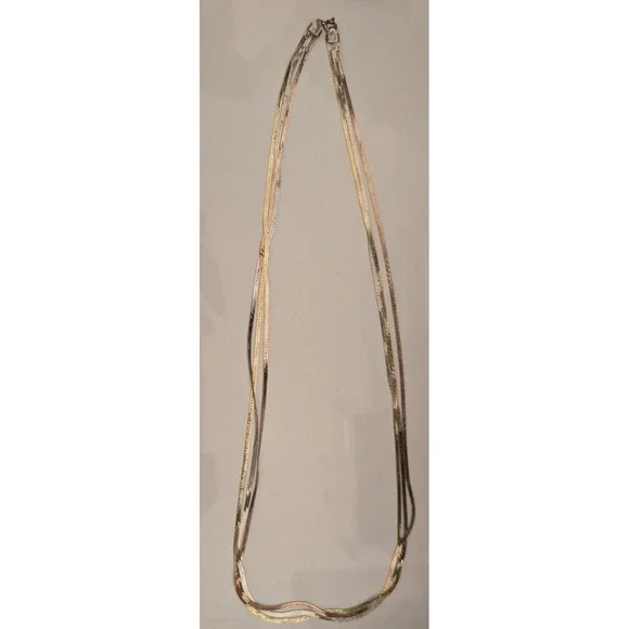 Vintage Italian Tri-Color Sterling Silver Herringbone necklace ~ 925   13g