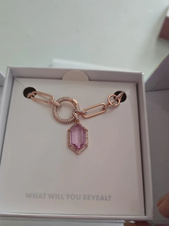 bp Rose Gold Necklace with Pink Hex Gem Pendant Color Changing Stone