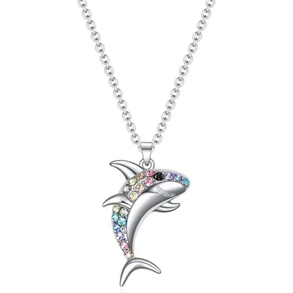 Silver Shark Rainbow Necklace for Girls Women Gift Jewelry Fashion