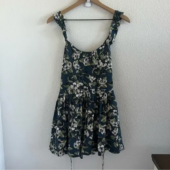 Free People Floral Green Mini Dress Tunic Top XS