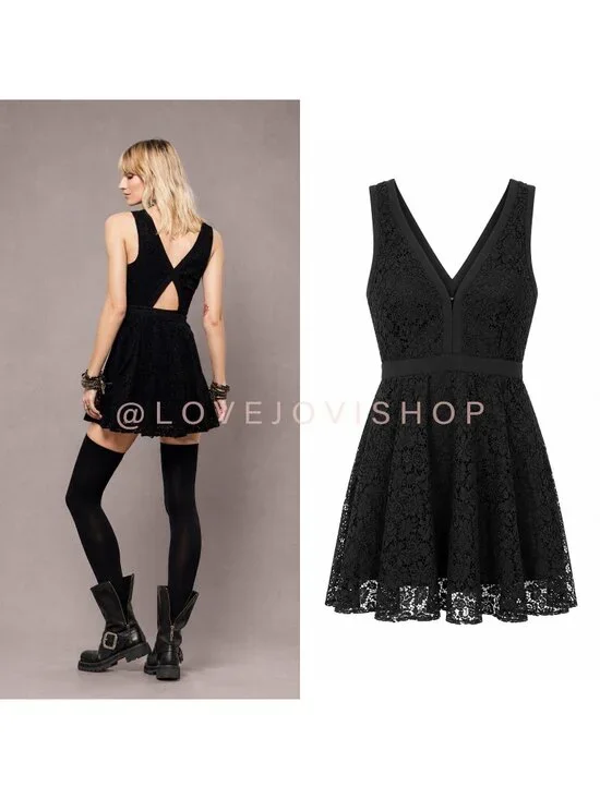 Whimsigoth | Free People Black Lace V-Neck Sleeveless Mini Dress | Pockets S