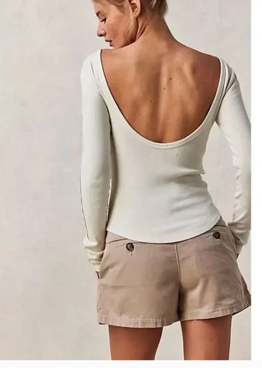 NEW Free People We The Free Unapologetic Long Sleeve Ribbed Tee Ivory White XS