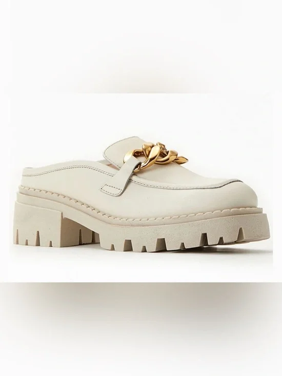 Free People Lyra Link Loafer Mules in Bone Women's Size 10.5 y2K