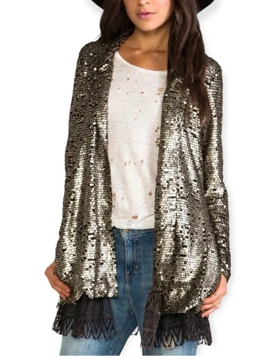 Free People Tarnished Stardust Sequin jacket in gold and black size M