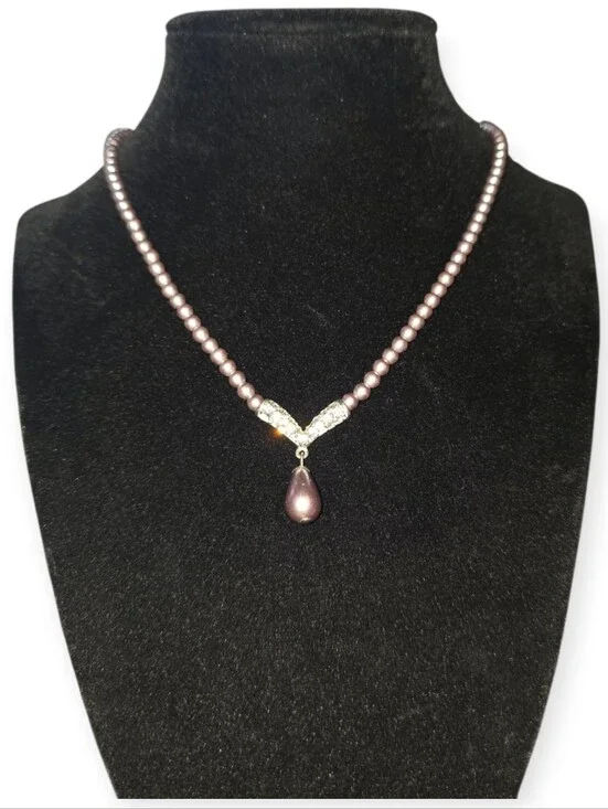 Napier Light Purple Faux Pearl Rhinestone Necklace 16+2