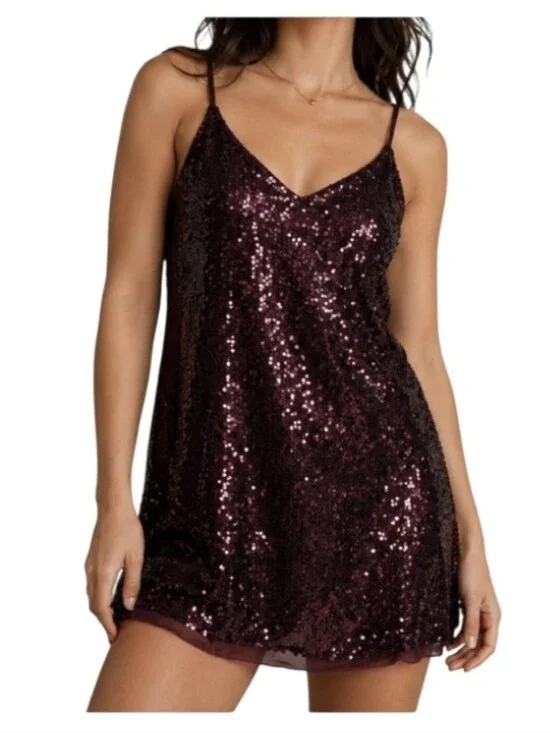 Free People Gold Rush S Plum Sequin Mini Dress Festival Y2K Fairycore Sparkle
