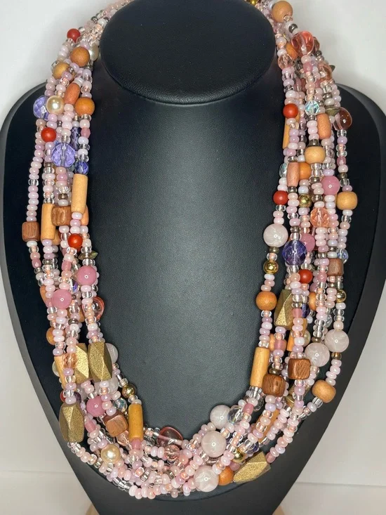 Vintage Joan Rivers Collection Pink Multi Strand Glass Bead 18