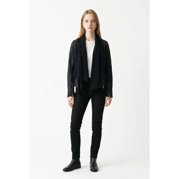 Free People Women's Black Denim Jacket Size 8