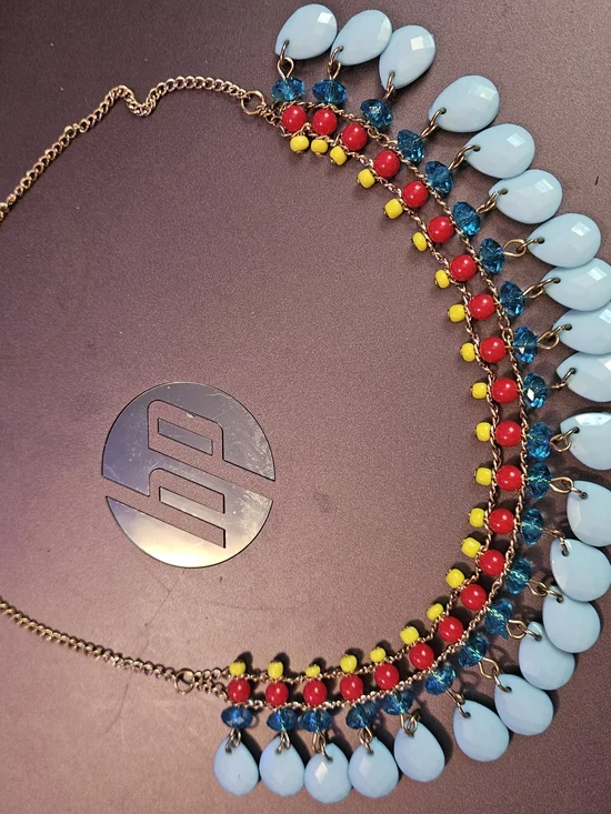 Statement Multi-Color Teardrop Necklace - Blue, Red & Yellow Boho