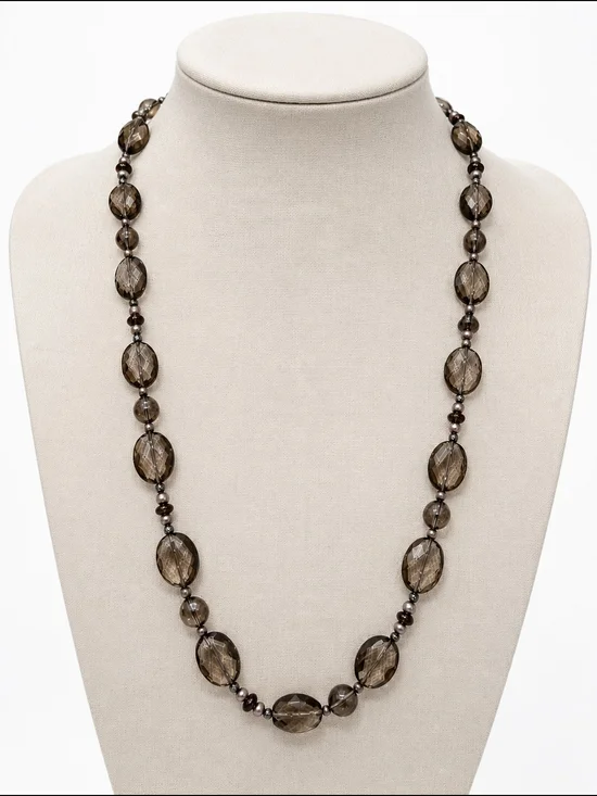 Smoky Bead Long Crystal Necklace - Brown